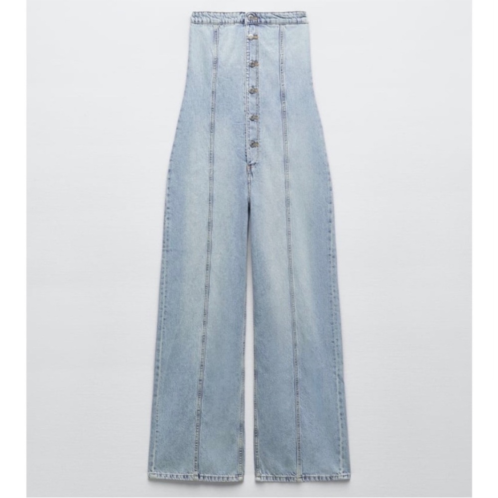 Zara | TRF Strapless Denim Jumpsuit
